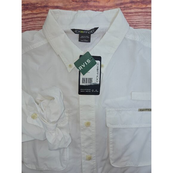 ExOfficio Mens Air Strip L/S Shirt Large White UPF 30 Sun Protection Roll-Up NWT - Picture 3 of 9